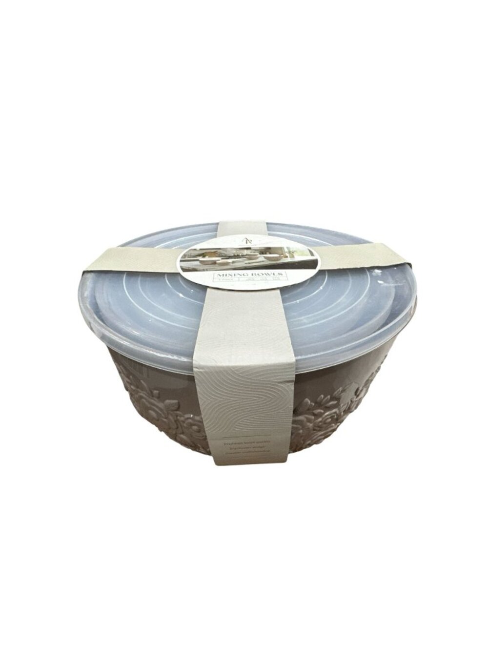 Artisan Row Embossed Mixing Bowls Set With Lids 6-Piece Floral Design Microwave